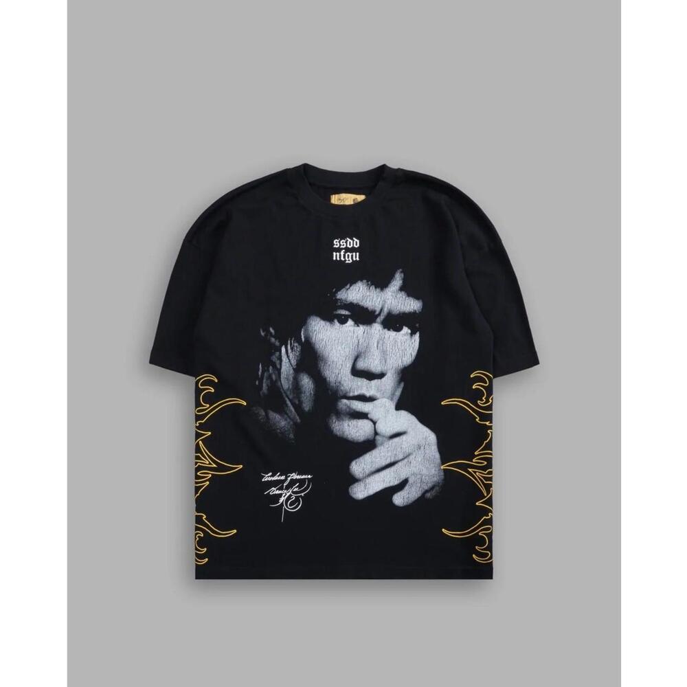 Black Graphic T-Shirt with Bruce Lee Print